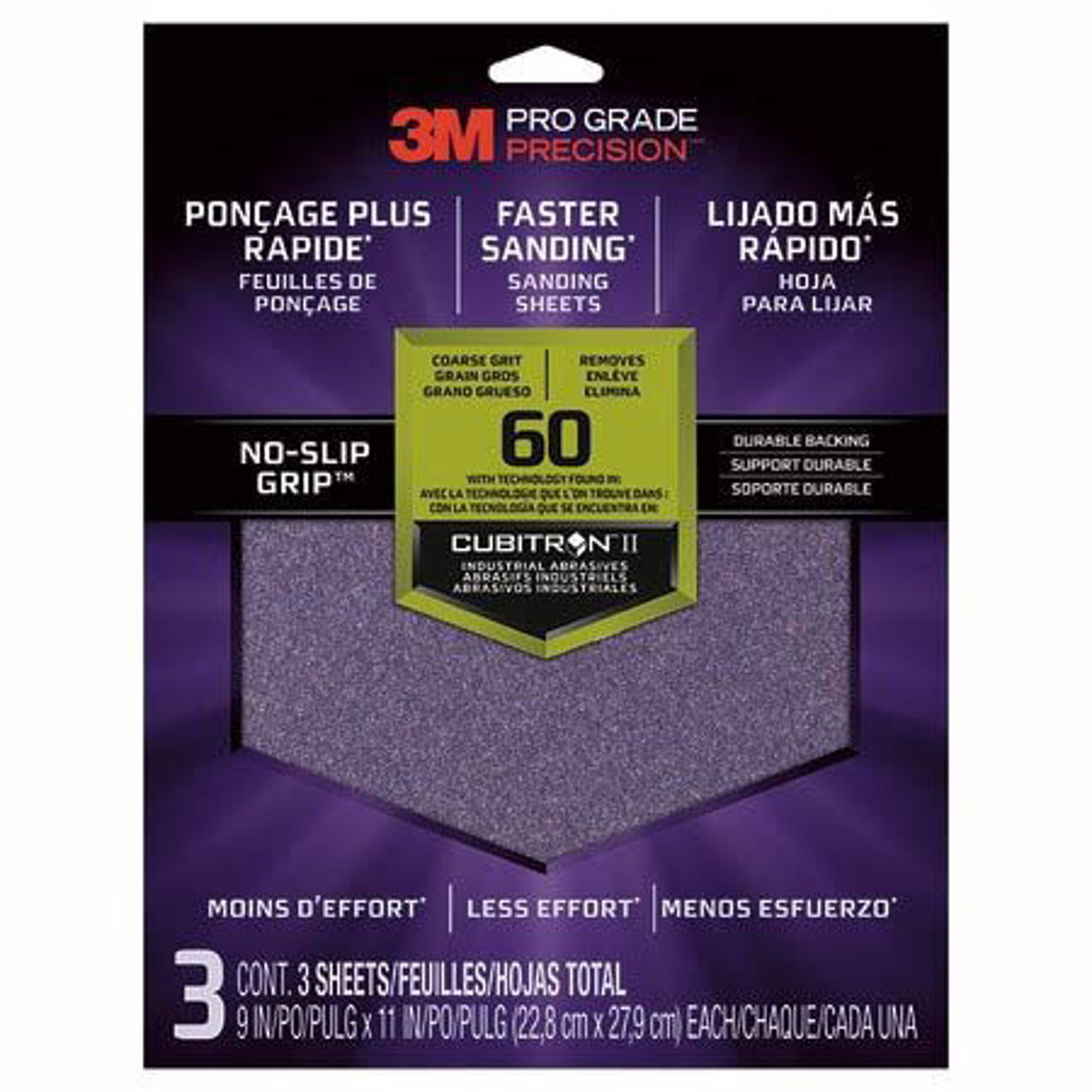 Show details for 3M Sandpaper Tri-3 Pro Grade 9"x11" 060 Grt 3Pk Picture of 3M Sandpaper Tri-3 Pro Grade 9"x11" 060 Grt 3Pk