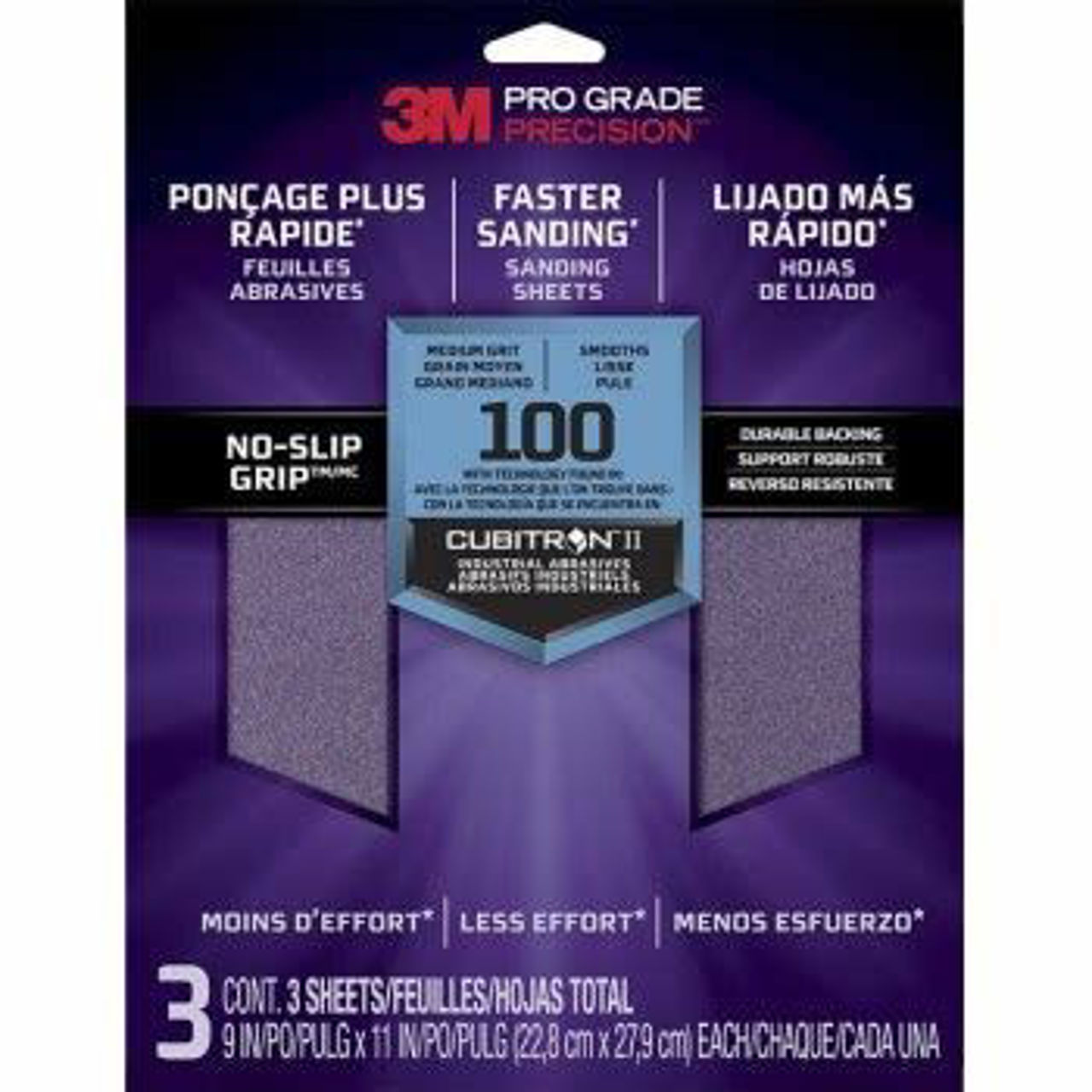 Show details for 3M Sandpaper Tri-3 Pro Grade 9"x11" 100 Grt 3Pk Picture of 3M Sandpaper Tri-3 Pro Grade 9"x11" 100 Grt 3Pk