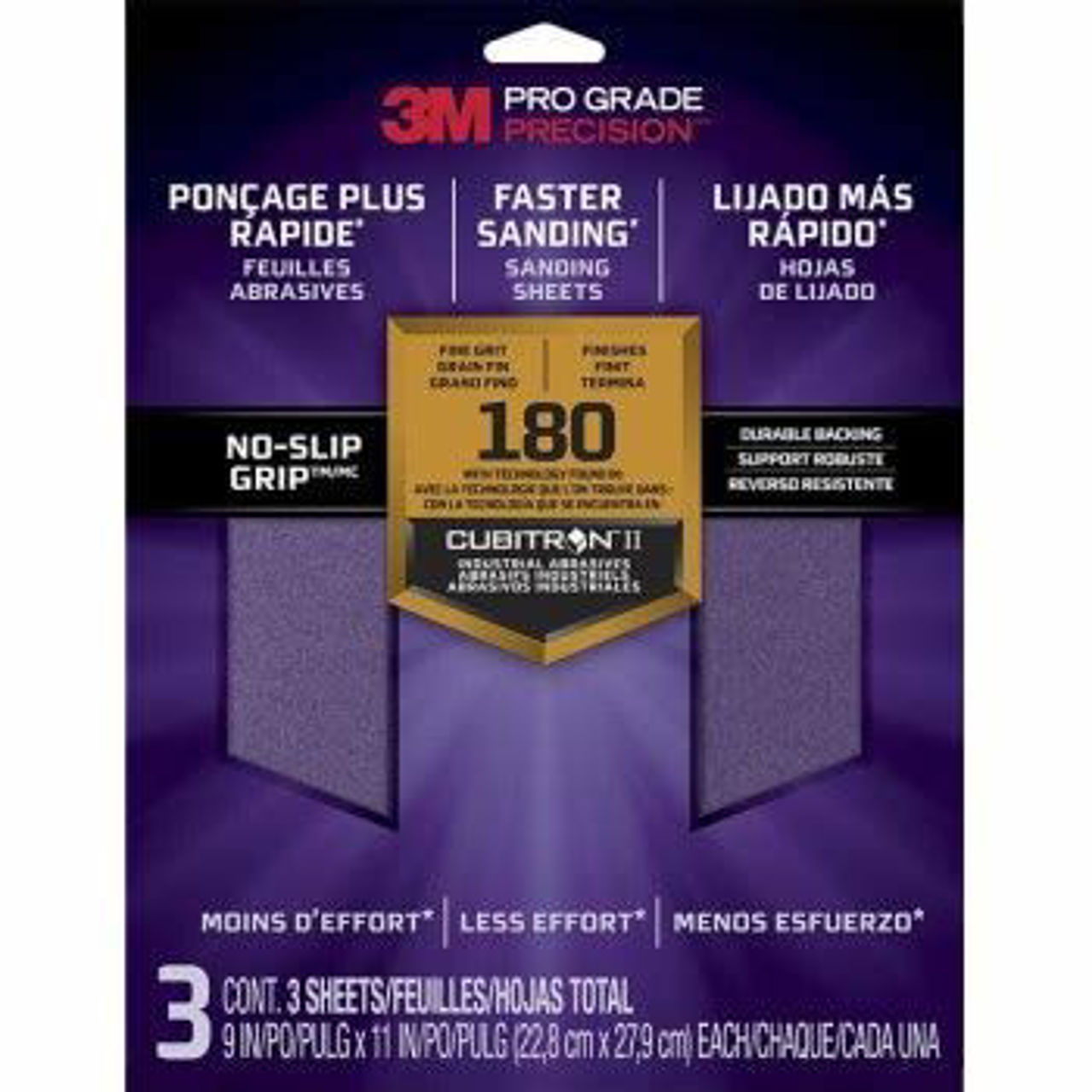Show details for 3M Sandpaper Tri-3 Pro Grade 9"x11" 180 Grt 3Pk Picture of 3M Sandpaper Tri-3 Pro Grade 9"x11" 180 Grt 3Pk