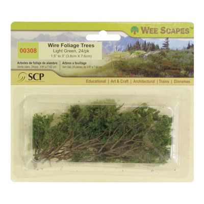 WE00308 : Weescapes Wire Foliage Trees-Light Green-1.5'' To 3'' 24Pk