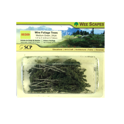 WE00309 : Weescapes Wire Foliage Trees - Medium Green-1.5'' To 3'' 24Pk