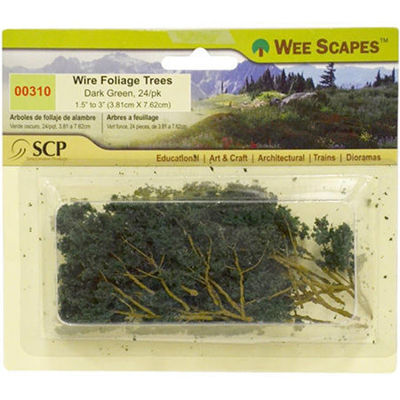 WE00310 : Weescapes Wire Foliage Trees-Dark Green-1.5'' To 3'' 24Pk