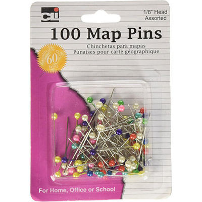 LD21118 : CLI Map Pins 1/8" Assorted Colors 100Pk